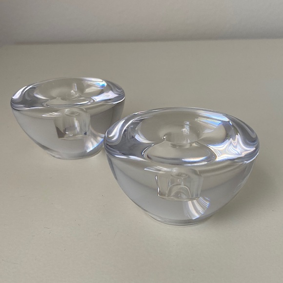 MCM 2 Solid Glass Candlestick Holders Round Clear Glass Numbered Candle Holders - Picture 2 of 12